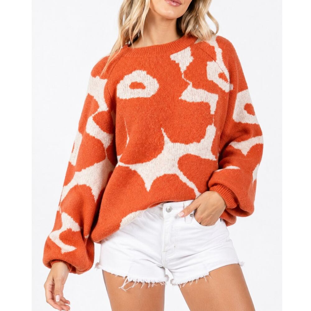 BiBi Plush Knit Crewneck Sweater Orange Size L